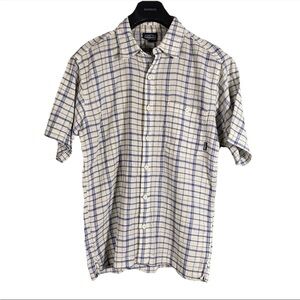 Patagonia Organic Cotton Sz Small Plaid Blue White Short Sleeve Button Down